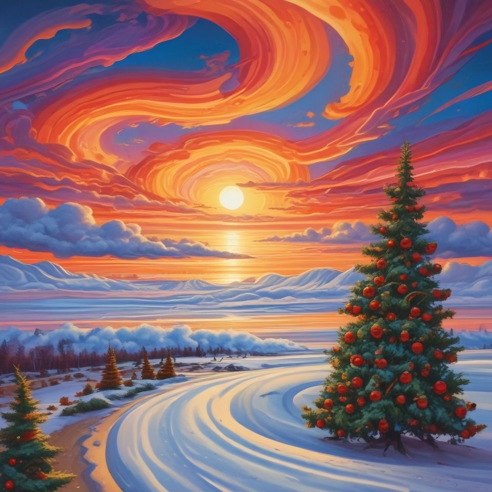 Vibrant Sunset Winter Landscape Art Print